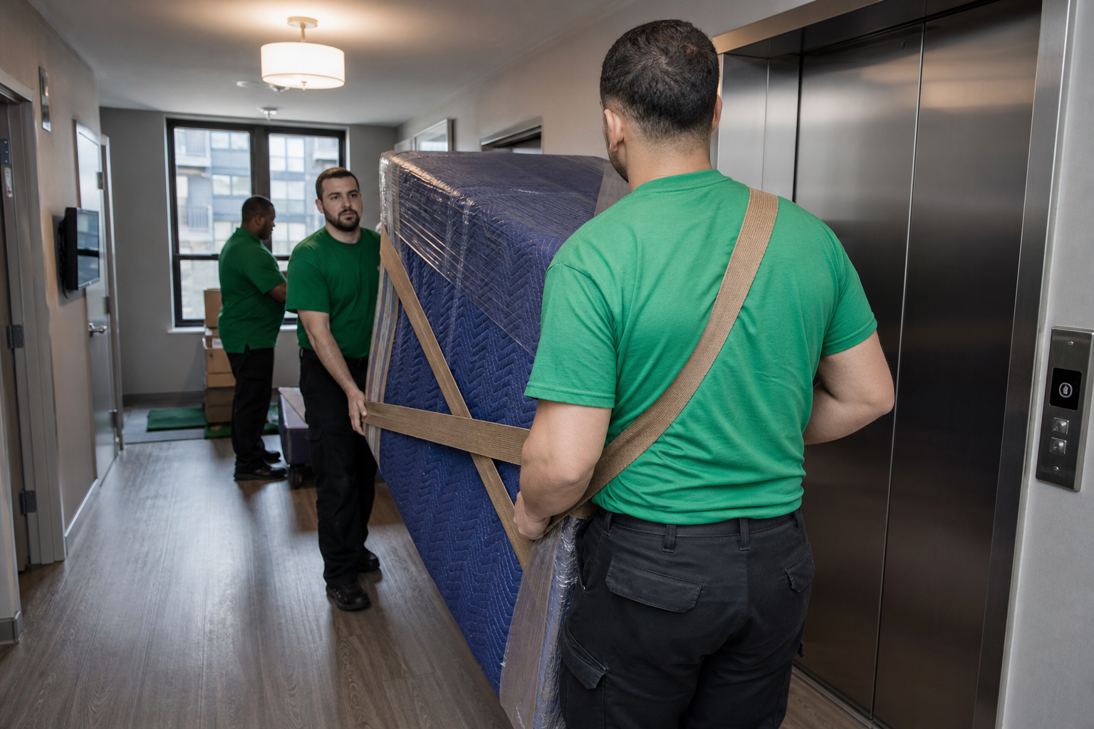NJ apartment moving tips — Lincoln Moving & Storage crew in apartment building
