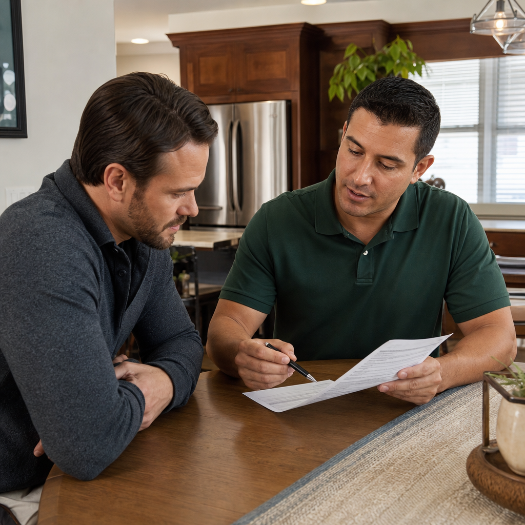 Moving insurance NJ Lincoln Moving representative reviewing a valuation form with a customer